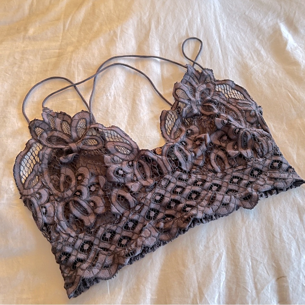 FP Free People Bralette in Gray Size Medium Adjustable Cross Straps